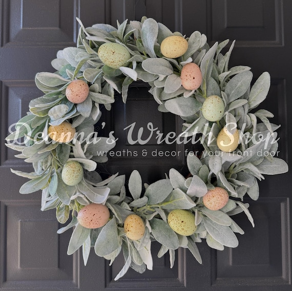 Easter Wreath | Easter Egg Wreath | Spring Wreath | Easter Lamb’s Ear Wreath