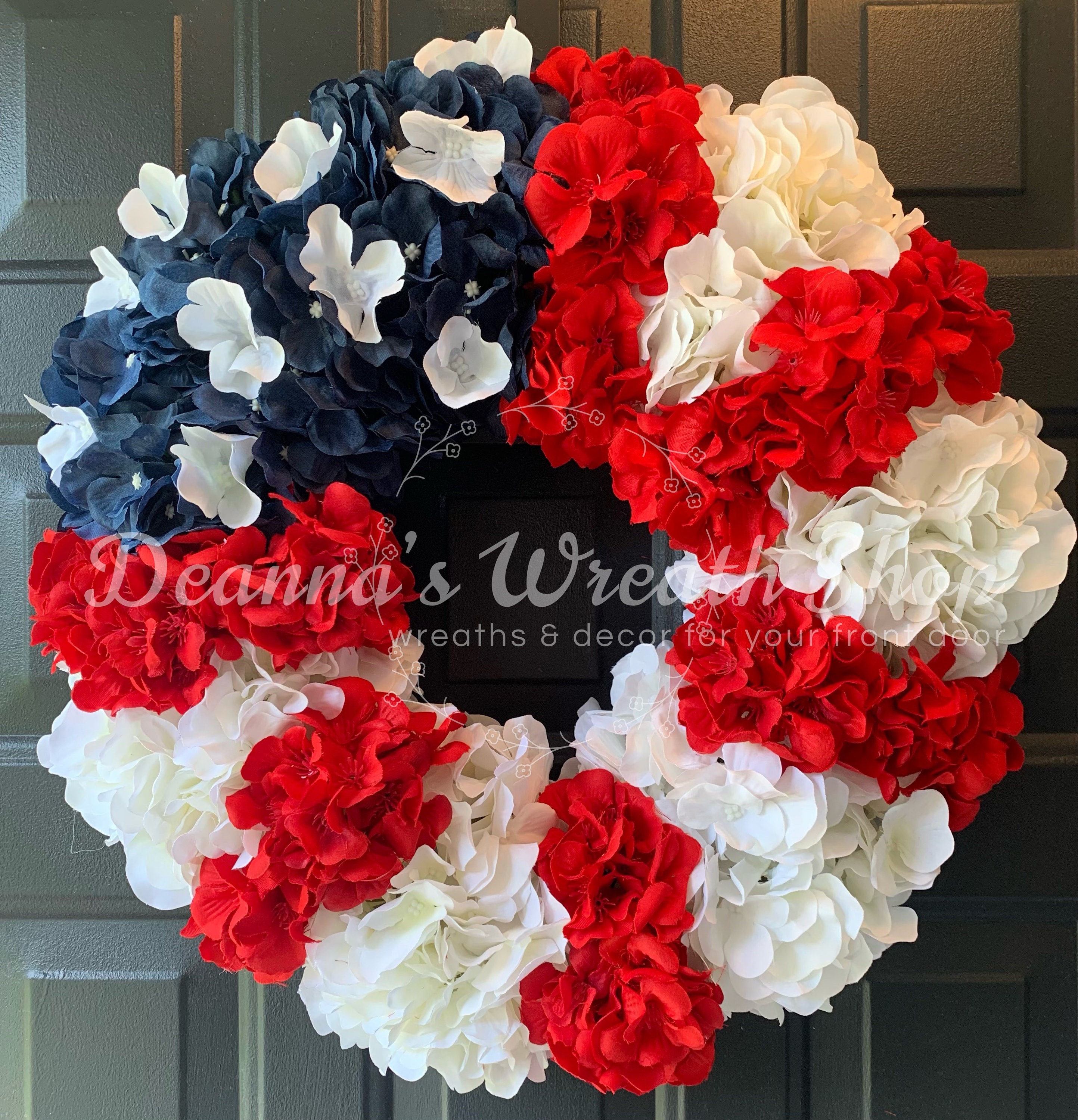 American Flag Patriotic Hydrangea Floral Red White and Blue Wreath - Etsy