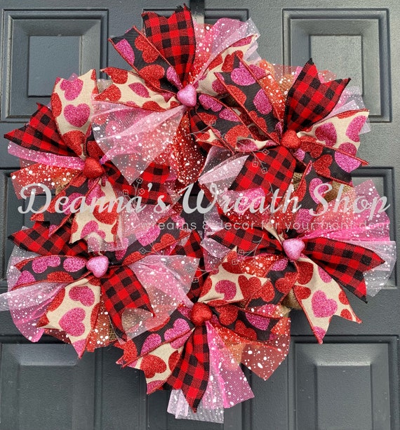Valentines Day Wreath with Glittering Red Heart