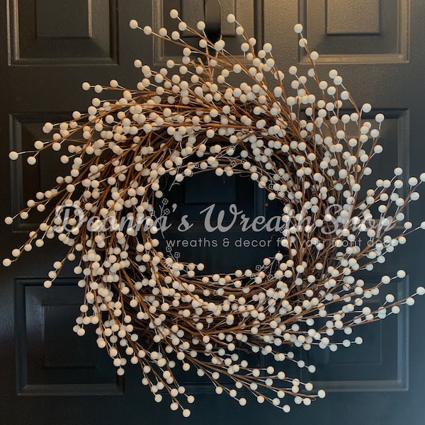 Cream White Berry Wreath | Year Round Wreath | Everyday Wreath | Christmas Wreath | Winter Wreath | Fall Wreath | Hostess Gift