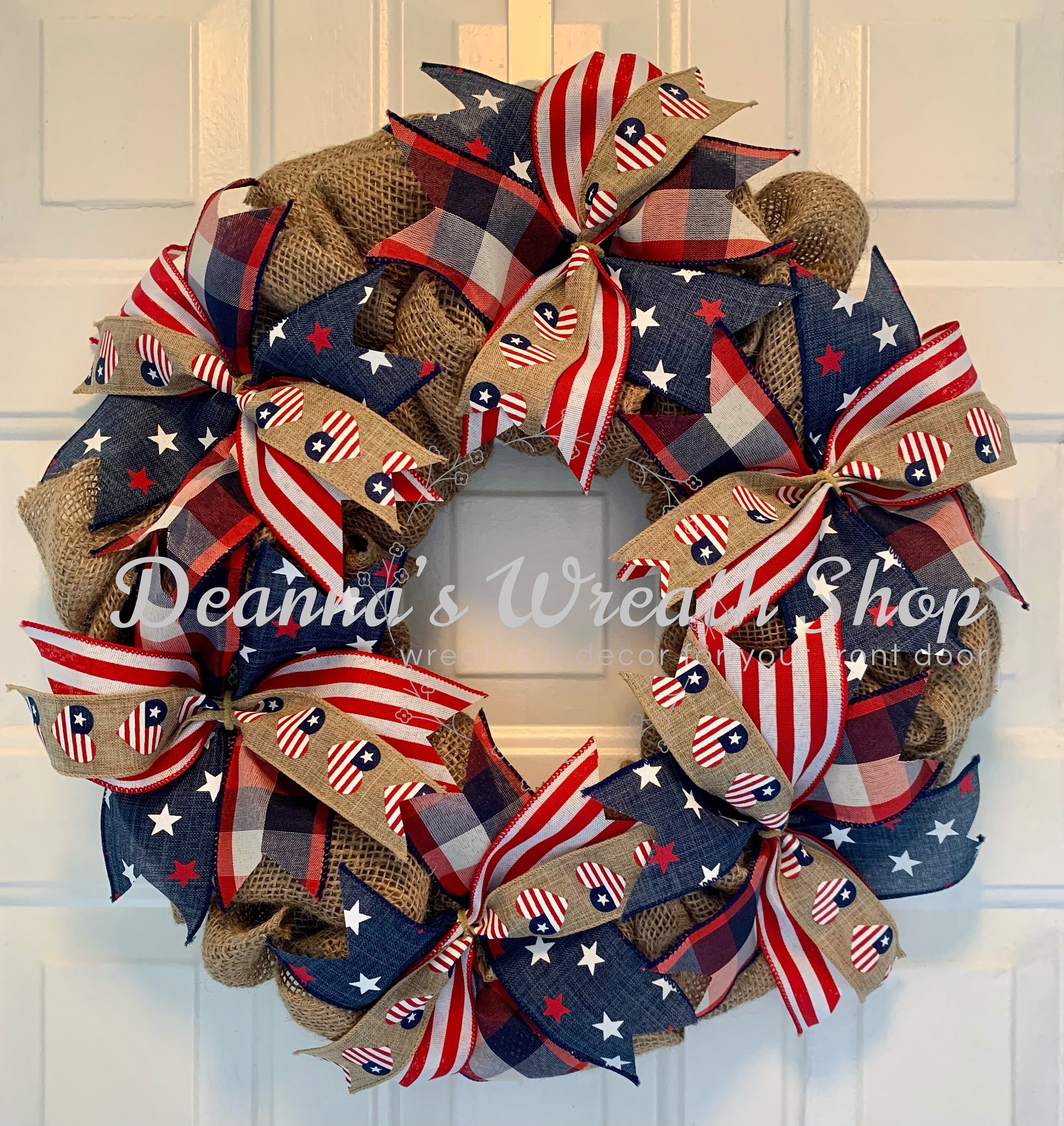 Patriotic Ribbon Burlap Wreath
