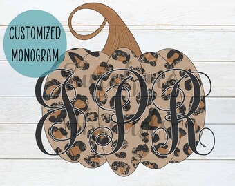 Aangepaste monogram luipaardpompoen PNG | Sublimatie downloaden | Sublimatie PNG | Herfst PNG | Cheetah afdrukken