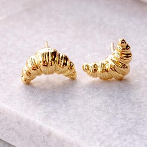 Tiny Gold Croissant Stud Earrings — Dainty Bakery Jewellery, Cute Foodie Gift for Her, Everyday Minimal Studs