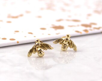 Tiny Brass Bee Earrings Honeybee Post Earrings Bridesmaid - Etsy UK