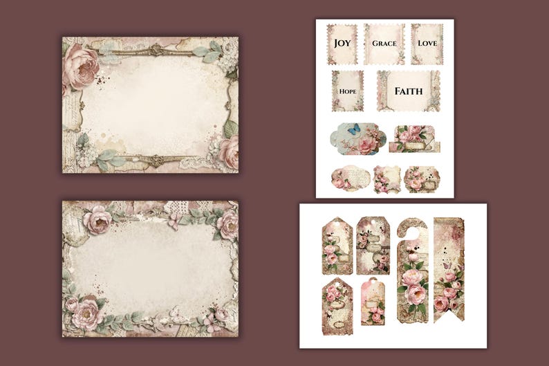 Faith Bible Scripture Junk Journal Kit 45 Pages Printable Christian, Vintage, Floral Scrapbook Kit Digital Download Religious Journal Pages image 6