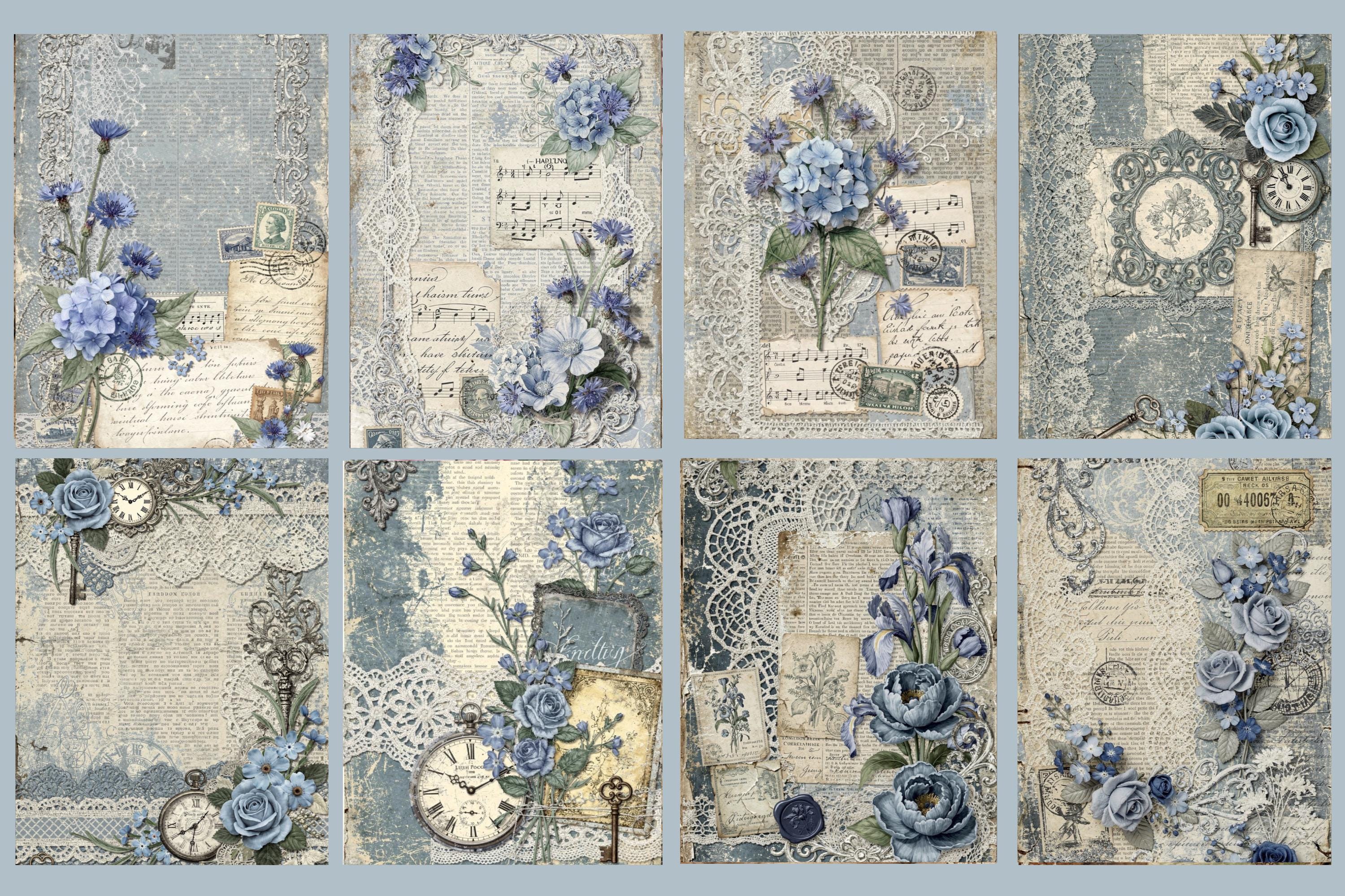 Shabby Chic Blue Junk Journal Printable 40 Pages PDF | Vintage Floral ...