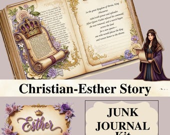 Christian Junk Journal Esther Story Printable | Bible Storytelling Pages Faith Ephemera | Shabby Chic Scripture Digital Download