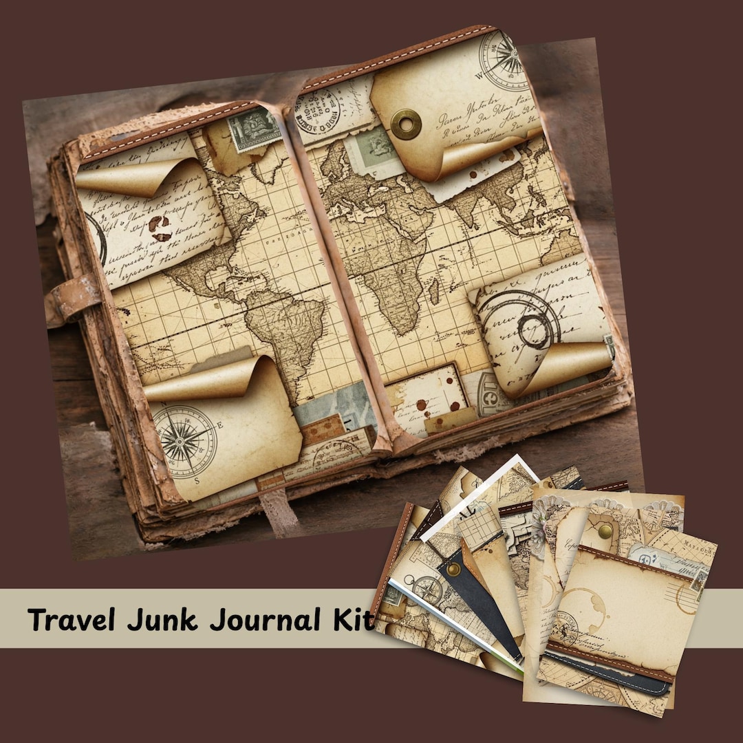 Vintage Travel Junk Journal Kit | Retro Explorer Ephemera Tags Labels ...