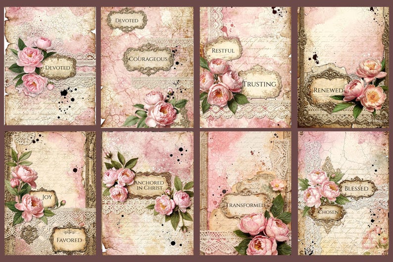 Faith Bible Scripture Junk Journal Kit 45 Pages Printable Christian, Vintage, Floral Scrapbook Kit Digital Download Religious Journal Pages image 4