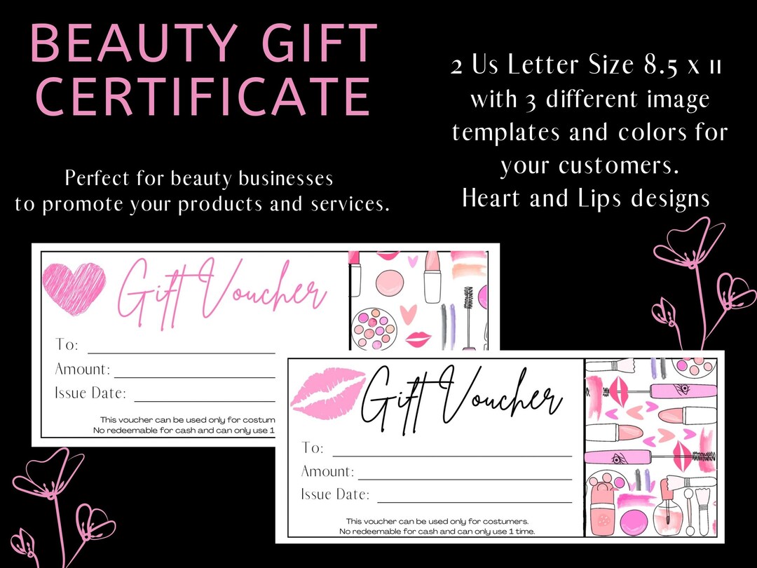 2 Beauty Gift Certificate/ Voucher to Print PDF, Mary Kay Beauty Consultants, Salons for Makeup ...