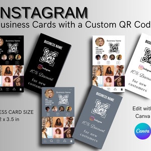 2023 Instagram Digitale Visitenkarten, Doppelseitiger Druck, Personalisierte Visitenkarten, Social Media Marketing, QR Code, Bearbeiten mit Canva