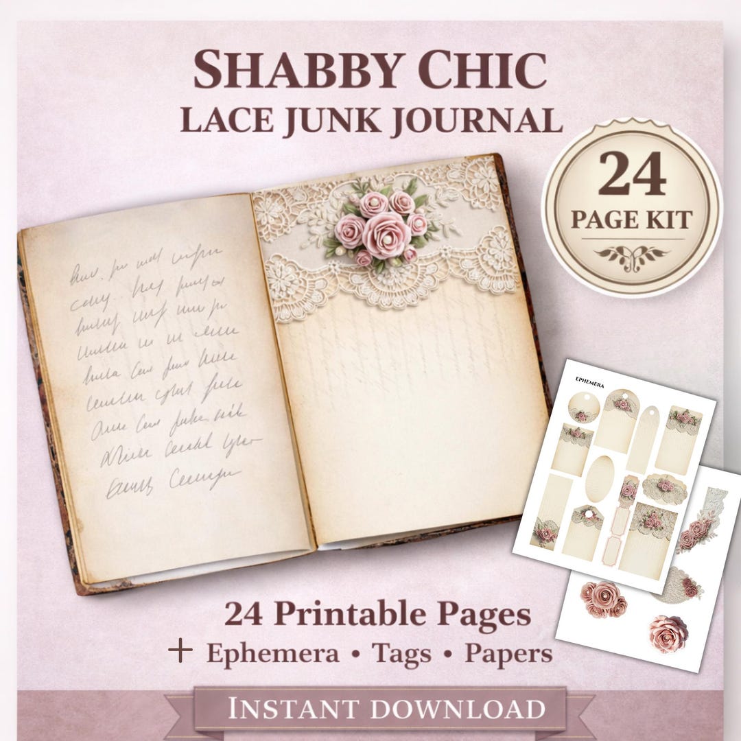Shabby Chic Lace Junk Journal Bundle | Vintage Romantic Ephemera Tags ...