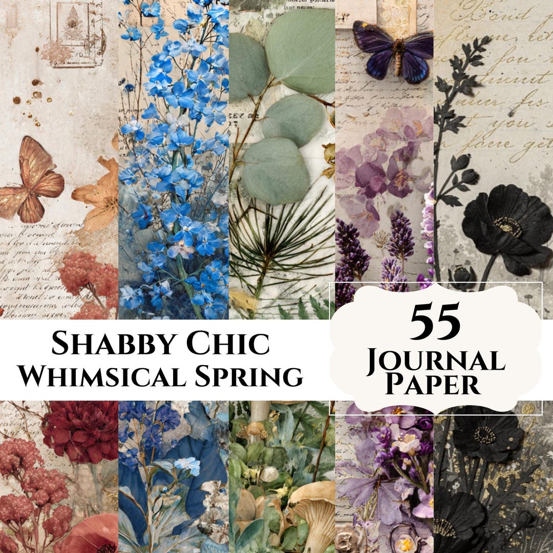 Shabby Chic Digital Paper Bundle 55 Pages | Vintage Floral Junk Journal ...
