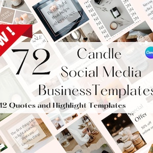 72 Candle Business Canva Templates, Instagram Social Media Template, Candle Post, Stories, Quotes, and FREE Gift