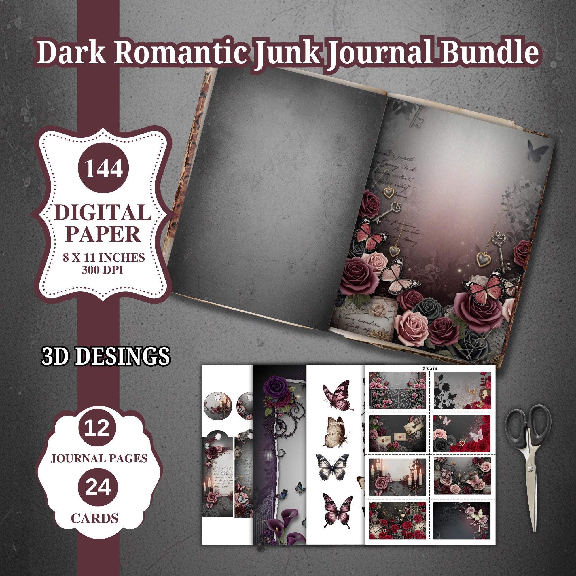 Vintage Gothic Junk Journal Kit | Dark Romantic Ephemera Printable ...
