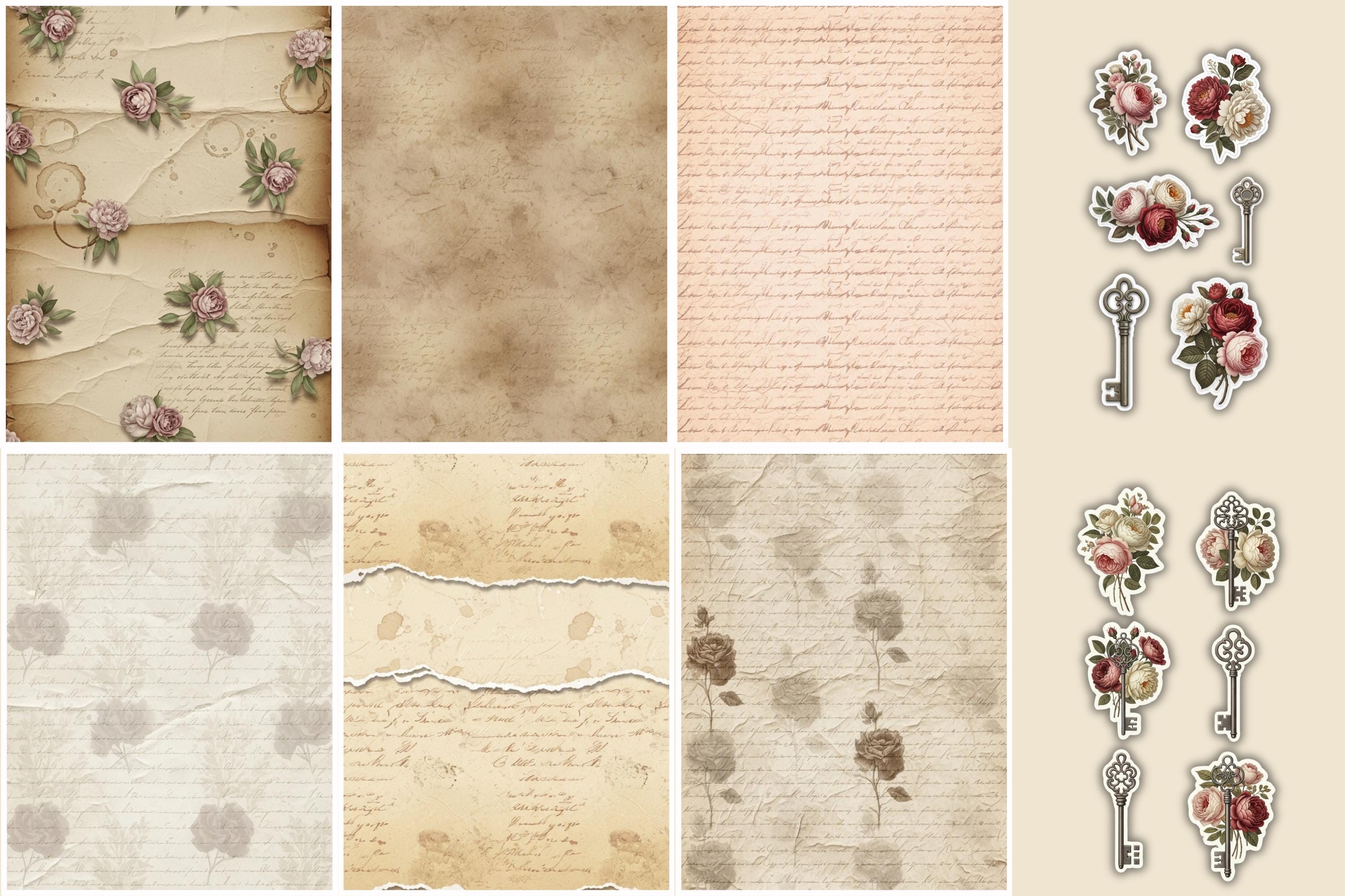 Vintage Floral Junk Journal Kit, Shabby Chic Ephemera (digital Download ...