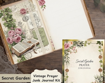 Secret Garden Prayer Junk Journal Kit | Vintage Christian Devotional Printable | Scripture Ephemera Stickers Digital Download