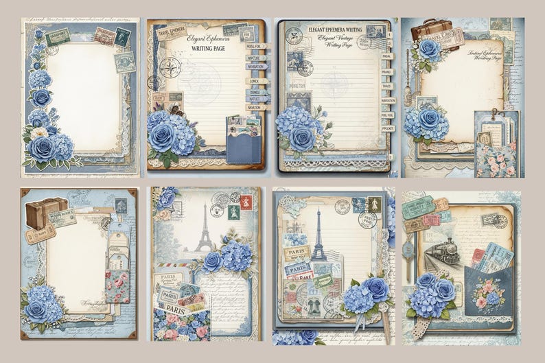 Vintage Blue Floral Junk Journal Kit | Shabby Chic Botanical Ephemera ...