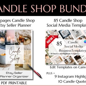 Candle Shop Etsy Seller Planner PDF Printable, Instagram Post, Social Media Candle Shop Vorlagen, Bearbeiten mit Canva, Candle Shop Sellers