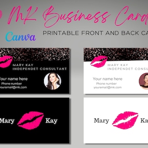2 Mary Kay-visitekaartjes, bewerken met Canva-sjabloon, schoonheidsconsulent, print voor- en achterkant, zwart-witte kleur