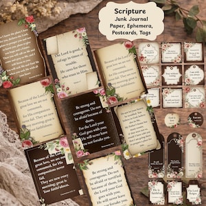 Scripture Junk Journal Ephemera - Digital Vintage Bible Verse Cards (PDF Download)