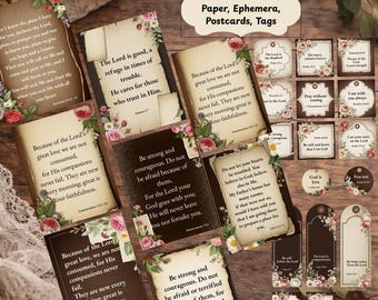 Scripture Junk Journal Ephemera - Digital Vintage Bible Verse Cards (PDF Download)