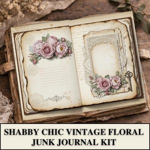 Vintage Floral Junk Journal Kit, Shabby Chic Ephemera (Digital Download)