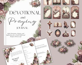 Devotional Prayer Journal Printable | Faith Junk Journal Kit Christian | Vintage Floral Scripture Pages Tags Clipart Download