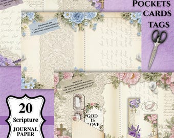 Faith Junk Journal Kit | Shabby Chic Scripture Cards Printable | Christian Bible Verse Ephemera Digital Download