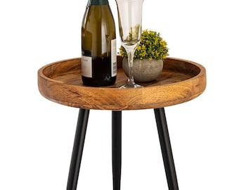 Beistelltisch Holz rund ø 40 o. 50cm Couchtisch Wohnzimmer Tisch Vancouver Metall-Füße schwarz matt