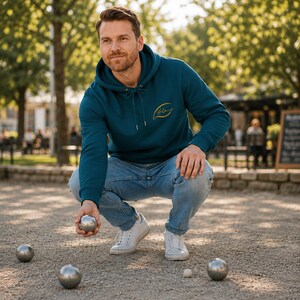 Sweat à Capuche Petanque – Design Joueur De Boules, Coupe Classique, 241 G