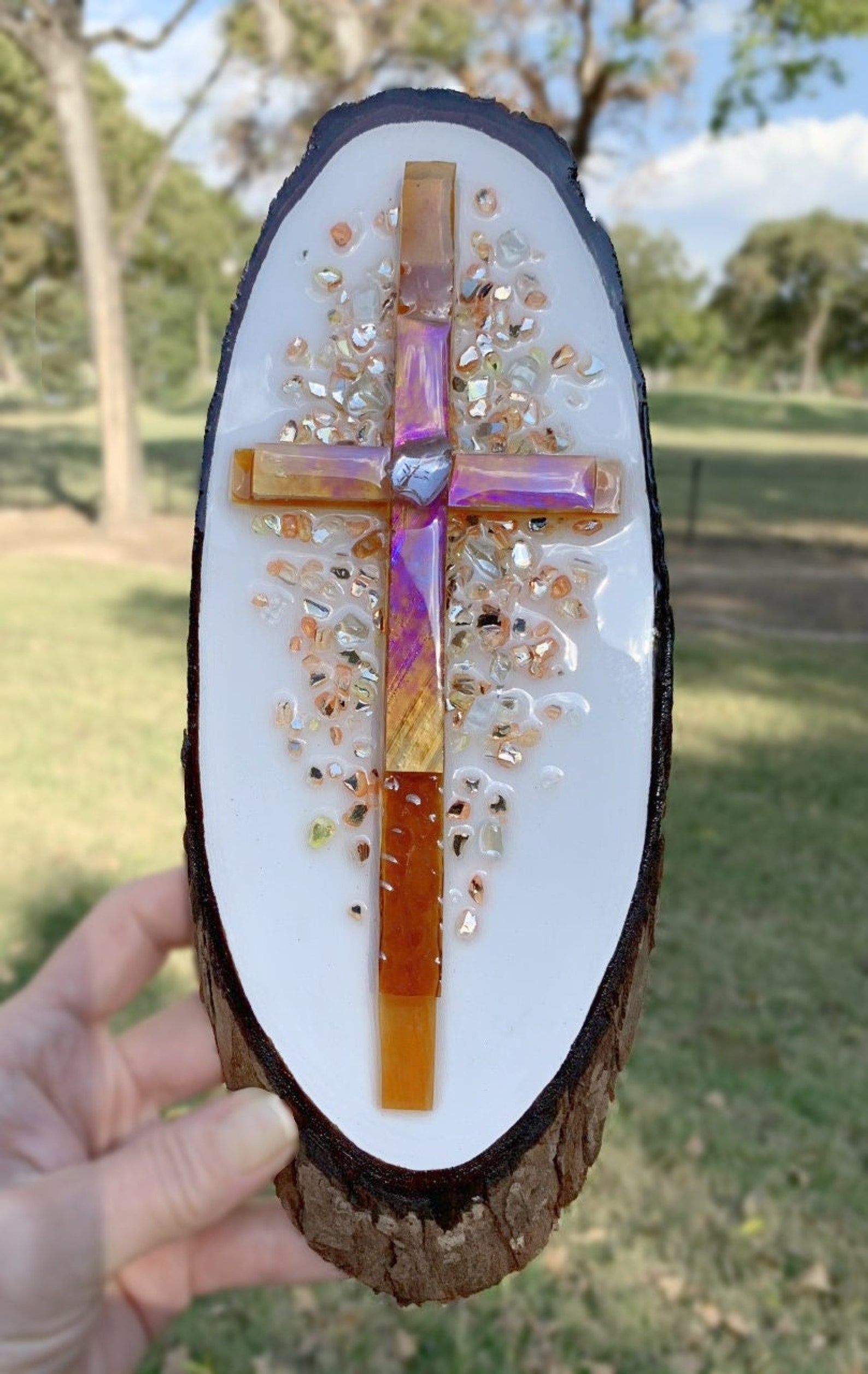 Rustic Wall Cross Resin and Crushed Glass Art Wall Cross Etsy