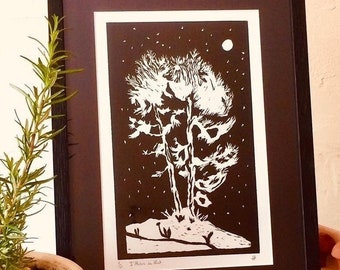 Linocut- Tree in Night- Original prints- Limited to 40 prints