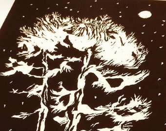 Linocut- Tree in Night- Original prints- Limited to 40 prints