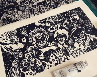 Macarade” - Limited Edition Handcrafted Linocut Print Celebrating Carnival - Numbered and Signed