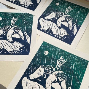 Auf dem Weg nach Bolvangar – Linolschnitt inspiriert von „His Dark Materials“ – Limitierte Auflage, nummeriert und signiert
