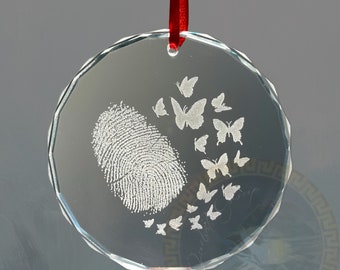 Personalized Butterfly Crystal Memorial Ornament: Fingerprint Remembrance