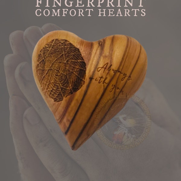 Loss of Parent Gift, Olive wood Heart, Death of relative, Comfort gift, Calming, Grieving, Sympathy, Fingerprint gift, wooden engraved Heart