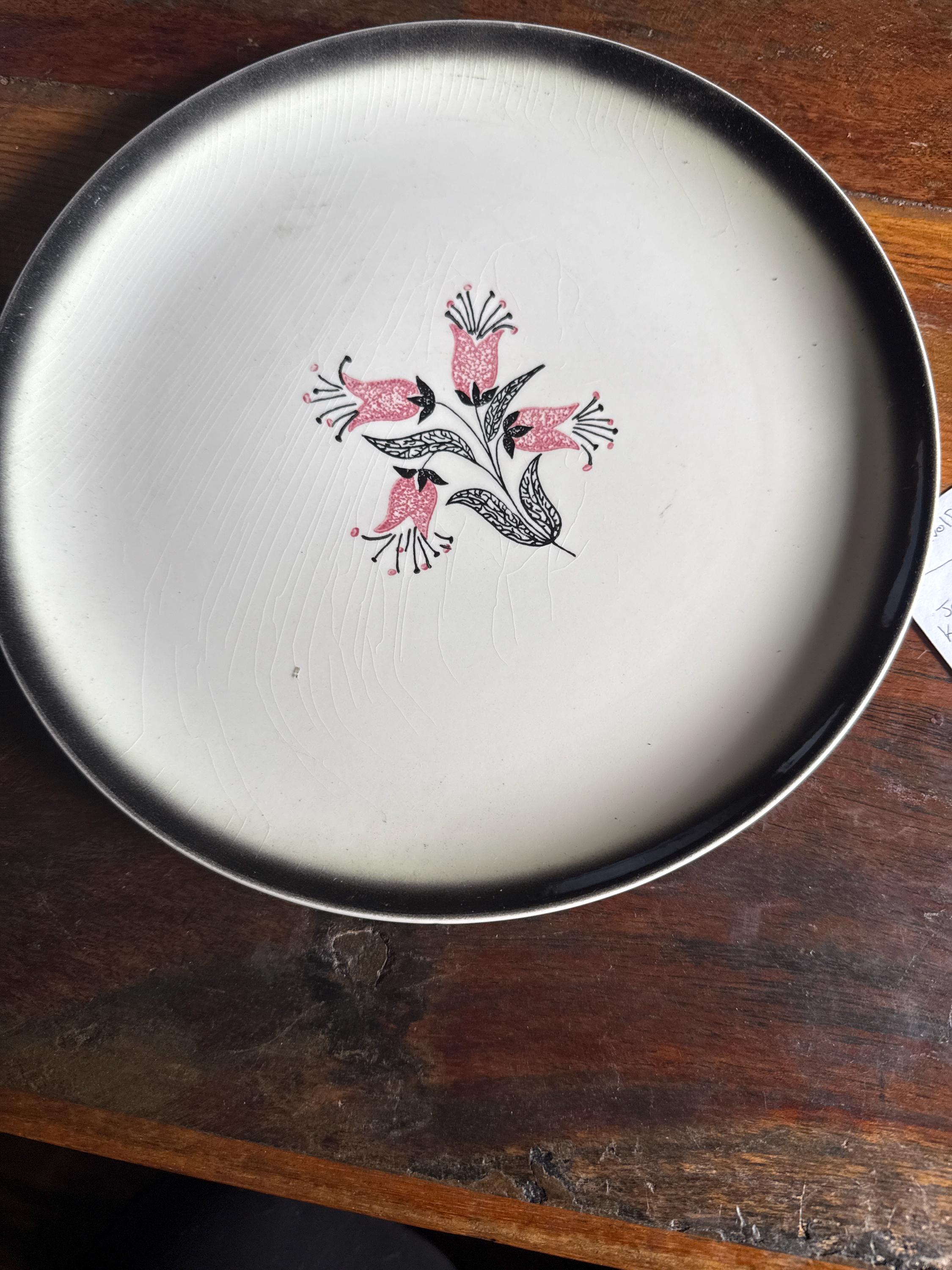 Stetson Fuchsia Black and Pink Hand Painted Dinner Plate