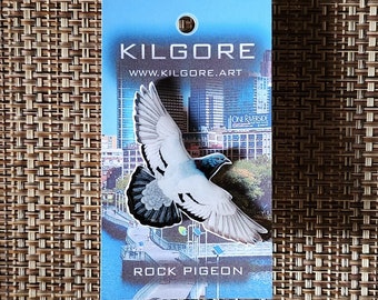 Flying Rock Pigeon - Resin Coated Polystyrene Pin - 100% Handmade Bird Pin