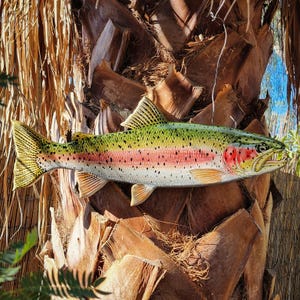 Rainbow Trout - Wooden Wall Art, Handmade, Painted Fish on Wood, Aquarium Art, Lake Decor, Trout Painting, Fishing Decor