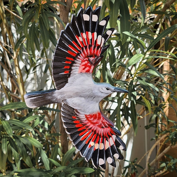 Plante grimpante - oeuvre d'art murale en bois, fait main, oiseau peint sur bois