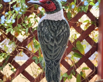 Lewis&#39;s Woodpecker - Wooden Wall Art, Handmade, Painted Bird on Wood