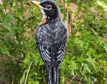 American Robin - Wooden Wall Art, Handmade, Painted Bird on Wood
