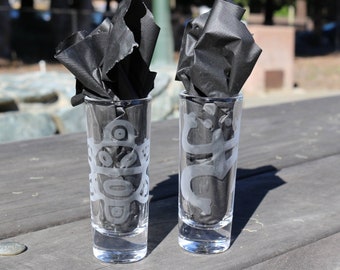 Taino & Coqui Shot Glasses/ Puerto Rican shot glasses/ Etched shot glasses