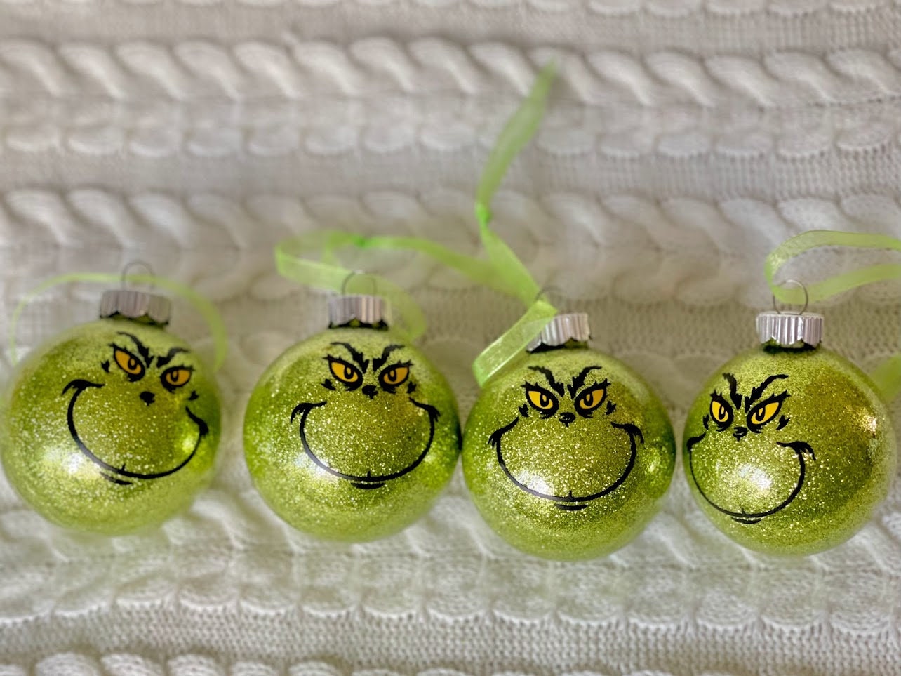 Grinch Ornament Handmade Glass Ornament Grinch Inspired Green Glitter