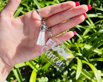 F* Cancer Awareness Keychain, Handmade Cancer Ribbon Keychain