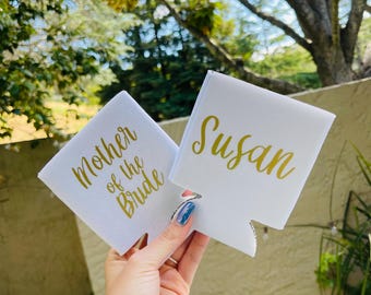Wedding Can Coolers/ Bridal Party Koozies/ Custom wedding favors/ Double-Sided Bachelorette favors