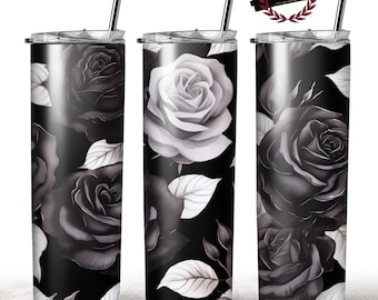 Black Roses Tumbler Wrap, 3D Roses Tumbler Wrap, 20oz Tumbler Wrap, Digital Download