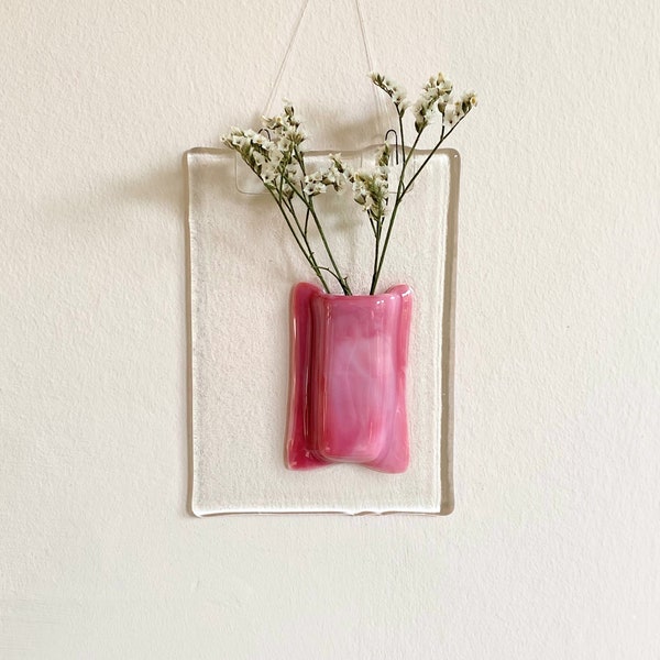 Fused Glass Wall Pocket Vase, Flower Hanger, Hanging Vase, Wall Vase, Modern Flower Vase, Hanging Planter, Wall Decor